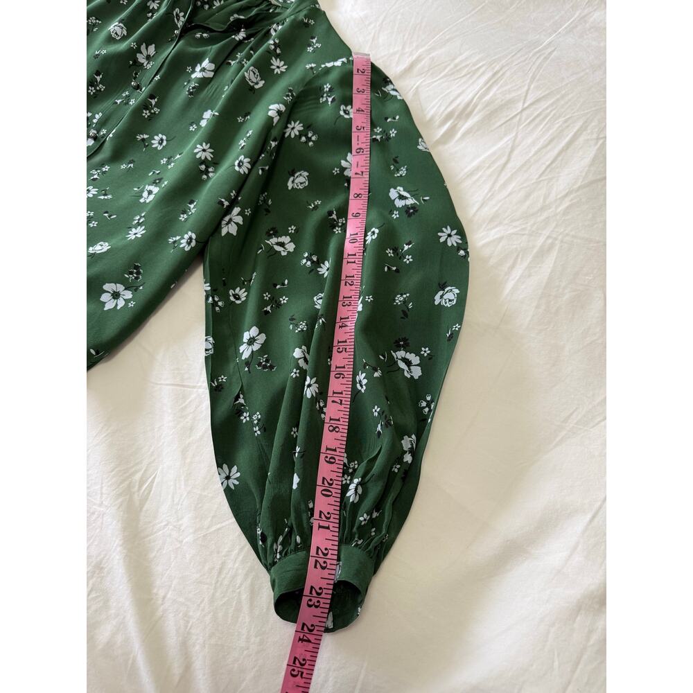 Veronica Beard | SZ 2 | Ashlynn Floral Silk Blouse Green White Button Front - Picture 4 of 11